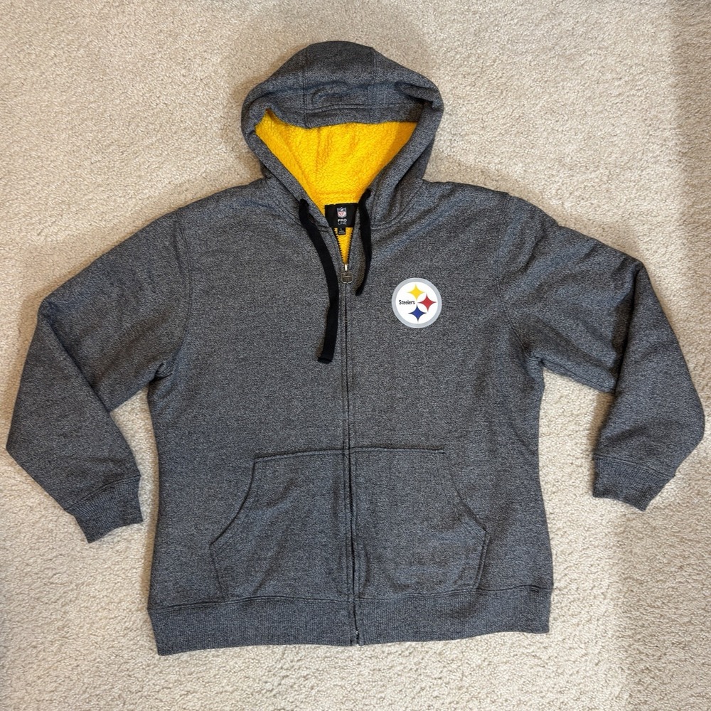 NFL Pro Line Pittsburgh Steelers Sherpa Lined Full Zip hoodie Gray Yellow Womens